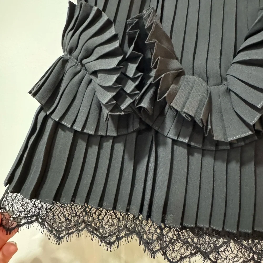 Burberry Black Lace Trim Ruffled Pleated Mini Skirt - Picture 8 of 10